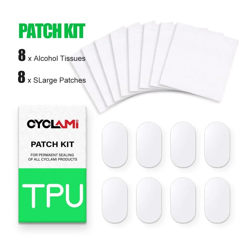 CYCLami Kit di riparazione per strumenti di toppa per pneumatici per camera d'aria per bici 8 pezzi Road MTB Bicicletta pieghevole Materiale TPU