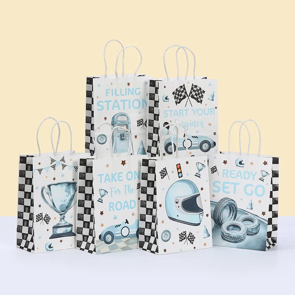 10/24 pezzi borse di carta per auto da corsa borse riutilizzabili per dolcetti per bambini regali di ritorno per feste caramelle biscotti