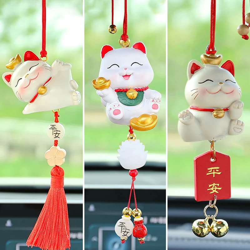 Ciondolo gatto fortunato Specchietto retrovisore per auto di lusso Creativo Ping Un gatto fortunato Accessori interni per auto da donna appesi