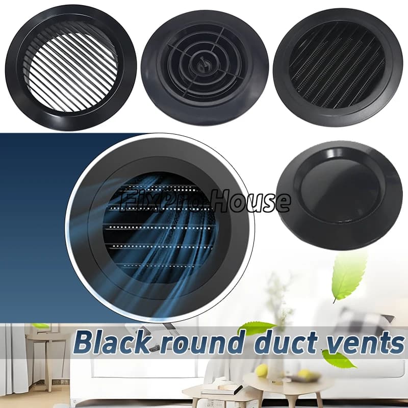 75-200mm Nero Air Vent ABS Griglia di ventilazione Copertura Rotonda Rotante per canalizzazione Foro a parete per soffitto RV Uscita aria Sistema