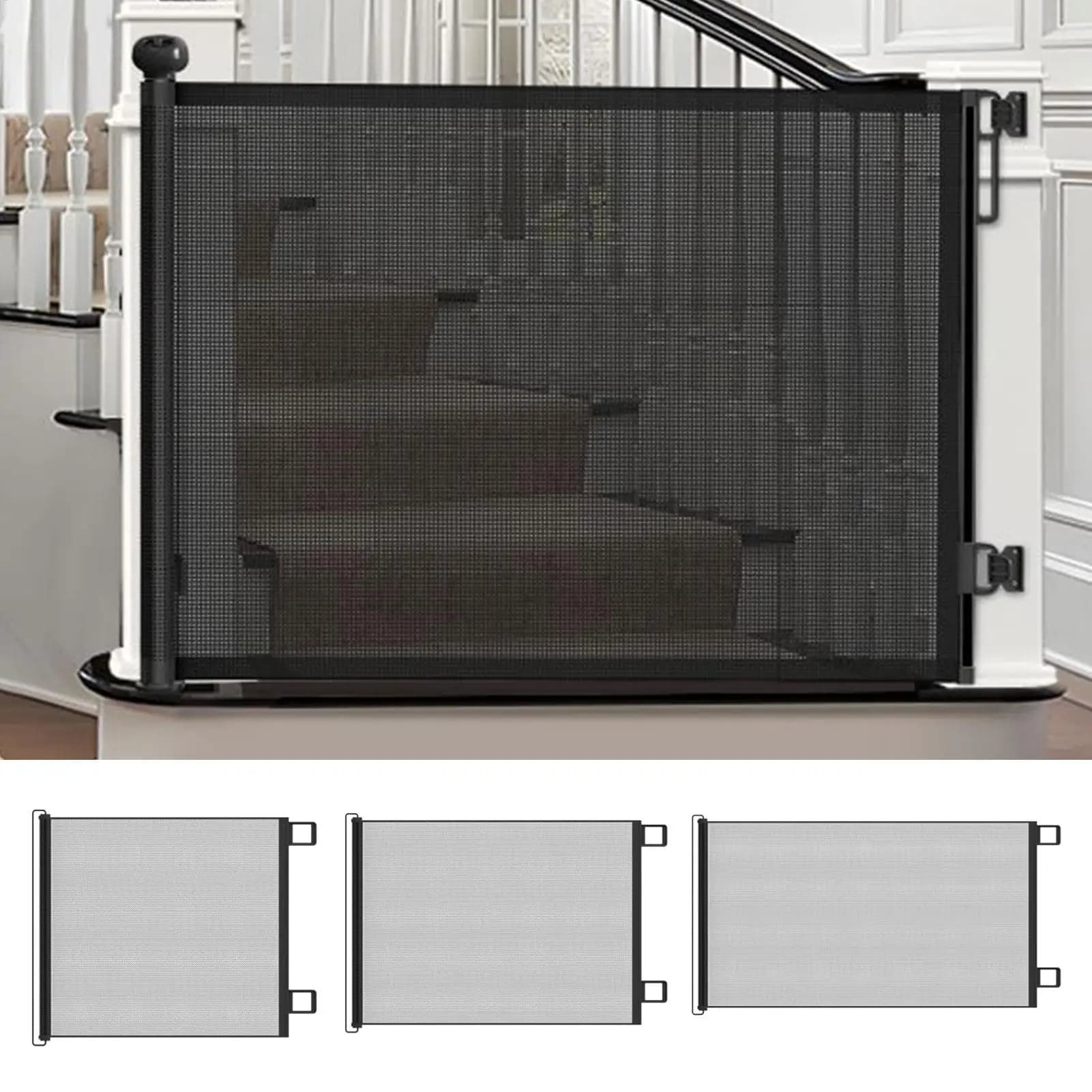 Cancelletto per Cani Senza Foratura - Barriera di Sicurezza Retrattile, Cancello per Scale per Bambini, Recinzione in Rete per Cani, Barriera di