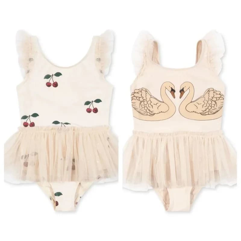 Costumi da bagno per neonate Costume da bagno per protezione solare cigno Costumi da bagno per ragazza Costumi da bagno per bambini in ciliegia