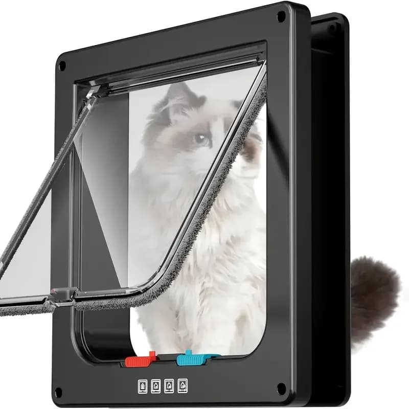 Porta per Animali Domestici con Chiusura di Sicurezza a 4 Vie, in ABS, per Cani e Gatti, Resistente alle Intemperie, con Sportello e Interruttore
