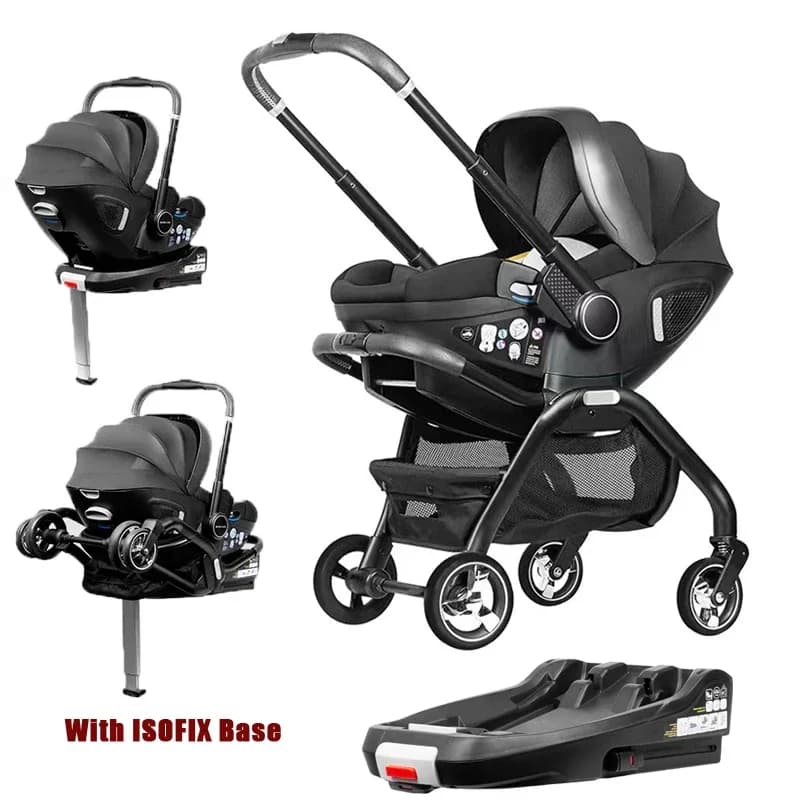 Passeggino Multifunzione 4-in-1, Seggiolino Auto per Bambini con Base ISOFIX, Passeggino Portatile, Passeggino per Esterni