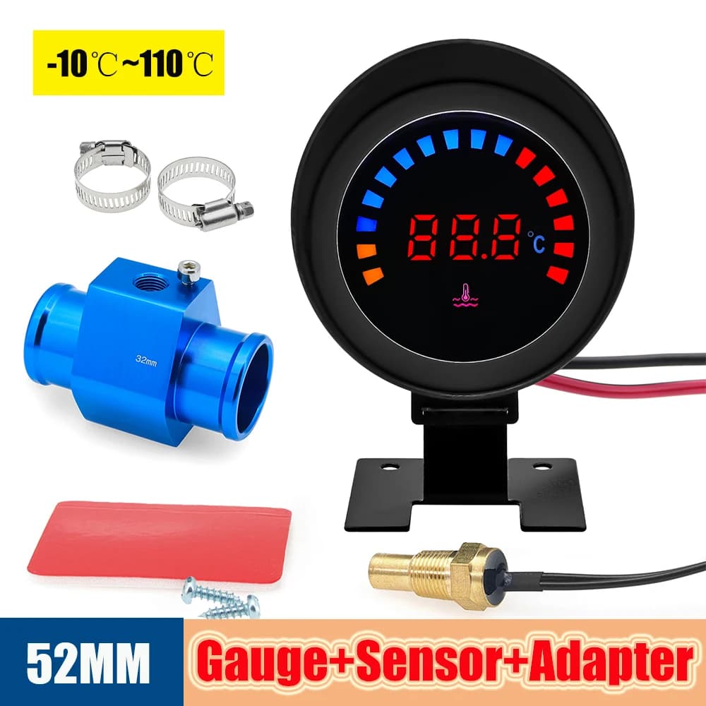 Misuratore automatico della temperatura dell'acqua da 52 mm Indicatore termometro digitale LCD universale con sensore temperatura dell'acqua