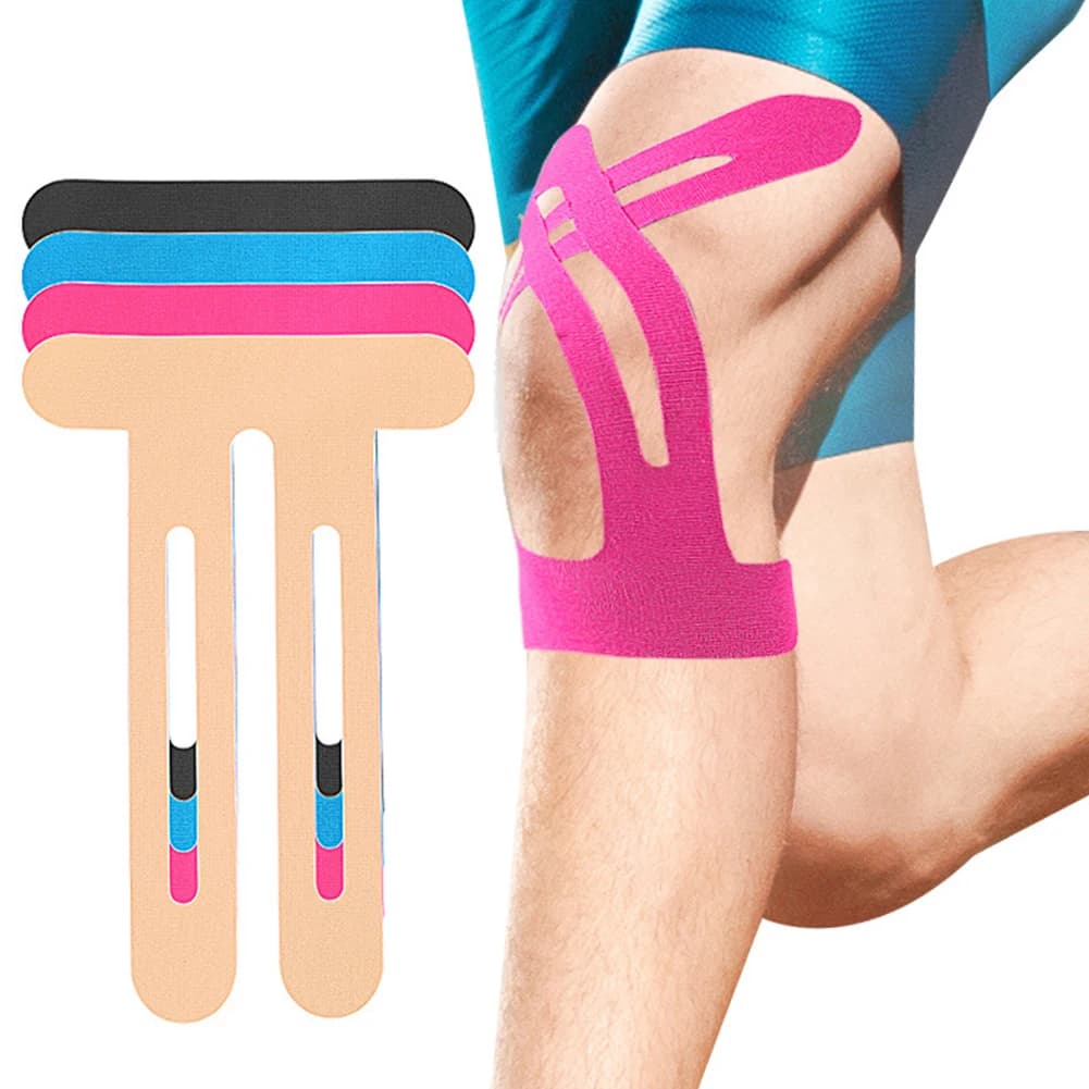 Nastro kinesiologico da 5 pezzi per protezione sportiva del ginocchio Toppe elastiche Nastro atletico per ginocchio pretagliato traspirante per