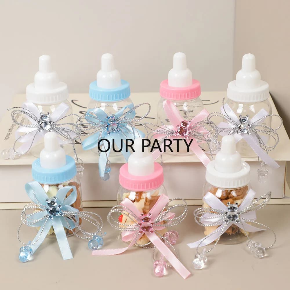 6/12 pezzi di plastica biberon orso scatola di caramelle con fiocco scatola di imballaggio regalo per baby shower per bambini compleanno genere rivela