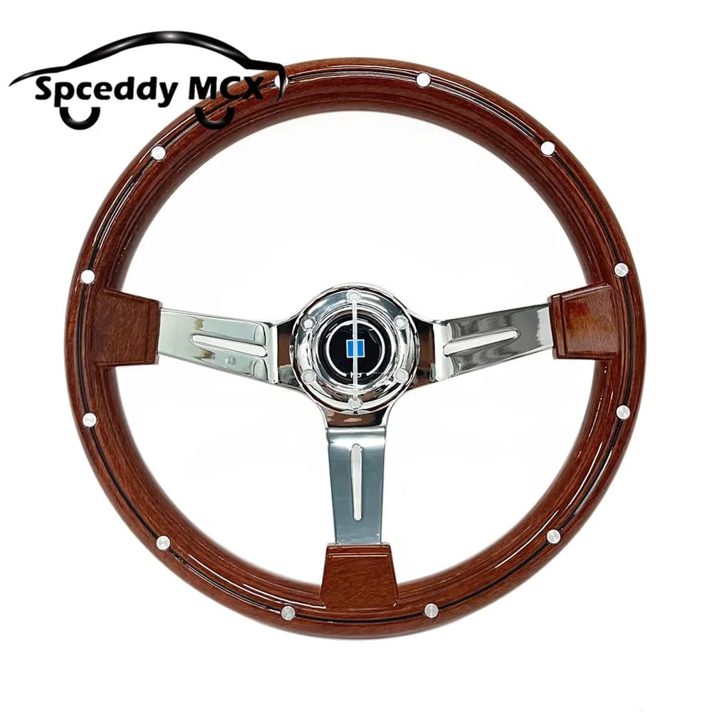 Volante in legno da 14 pollici 350 mm per auto motorsport Volante classico in legno ABS con piatto profondo con rivetti