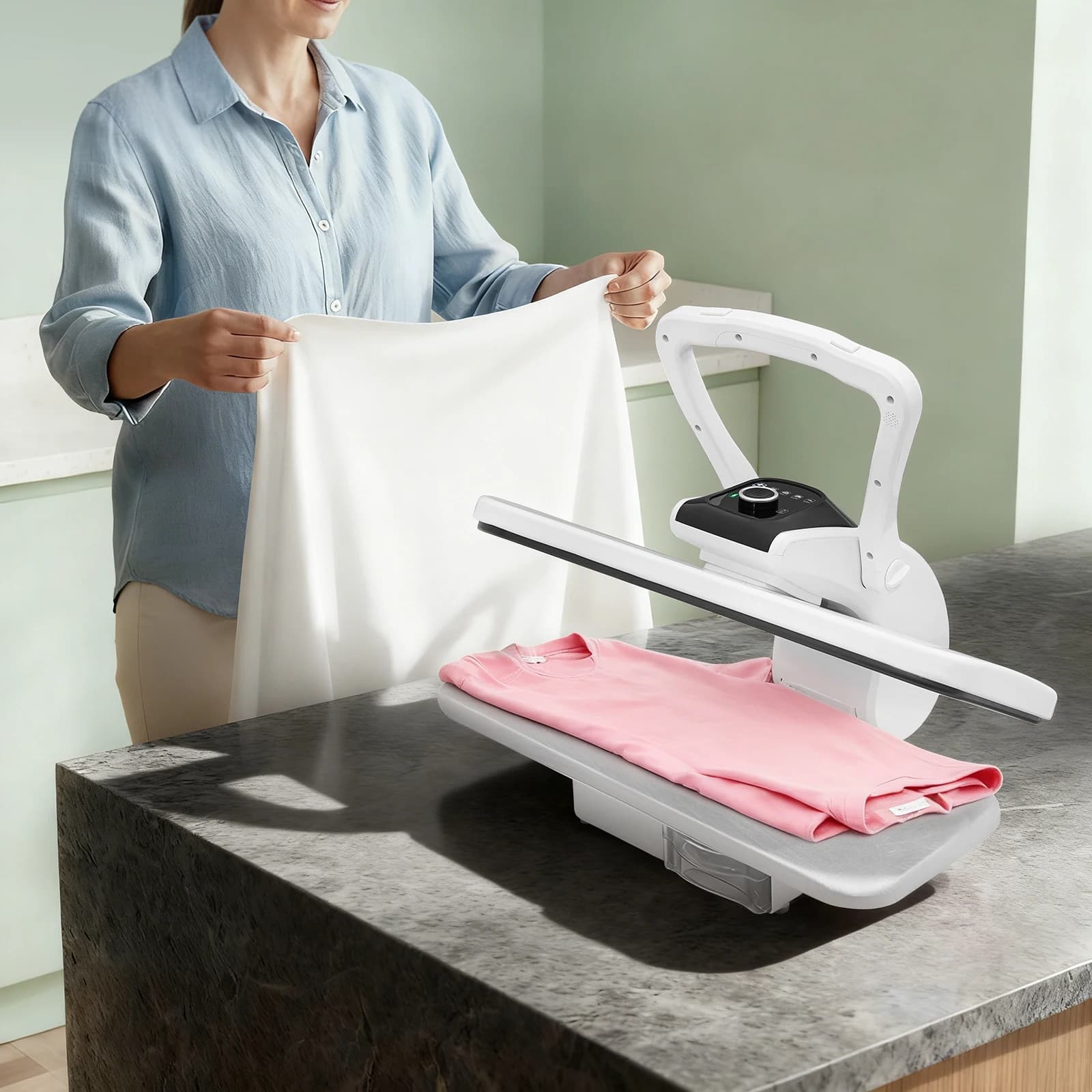 Ferro da Stiro a Vapore con Piastra da 26 Pollici, Macchina Elettrica per Lavanderia Domestica, Bianco, Spina EU, Potente Vaporizzatore per Tessuti e