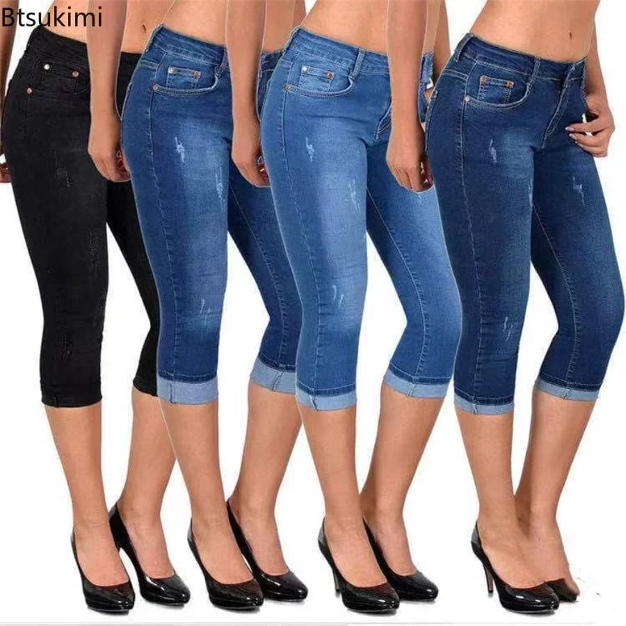 Jeans Capri da Donna Estivi 2026 Nuovi di Tendenza a Vita Media Elasticizzati, Pantaloni Skinny al Ginocchio, Jeans a Matita alla Moda