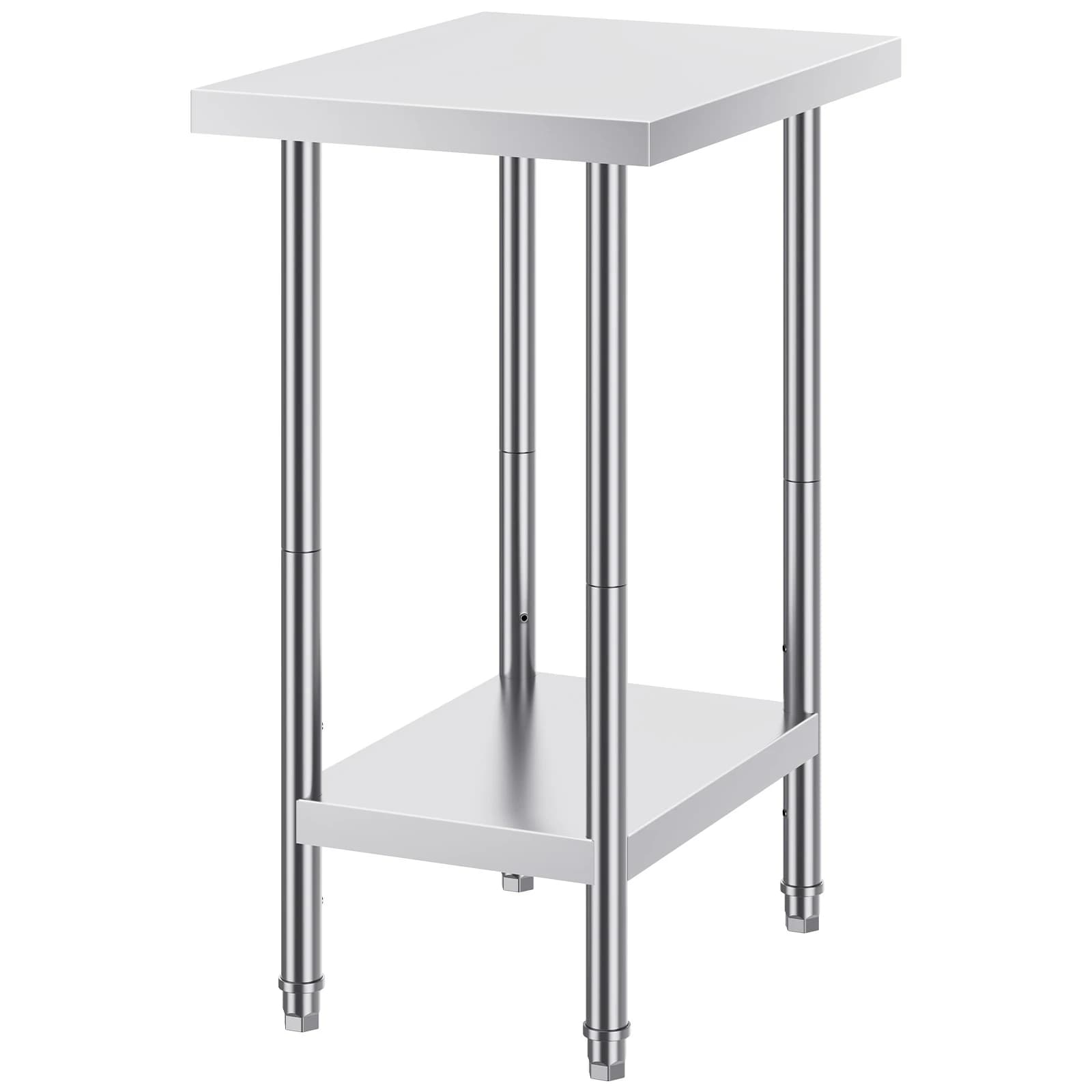 VEVOR Tavolo da Lavoro in Acciaio Inossidabile  610 x 457 x 864 mm, con 4 Ruote, 3 Livelli di Altezza Regolabili, Tavolo Resistente per Preparazione