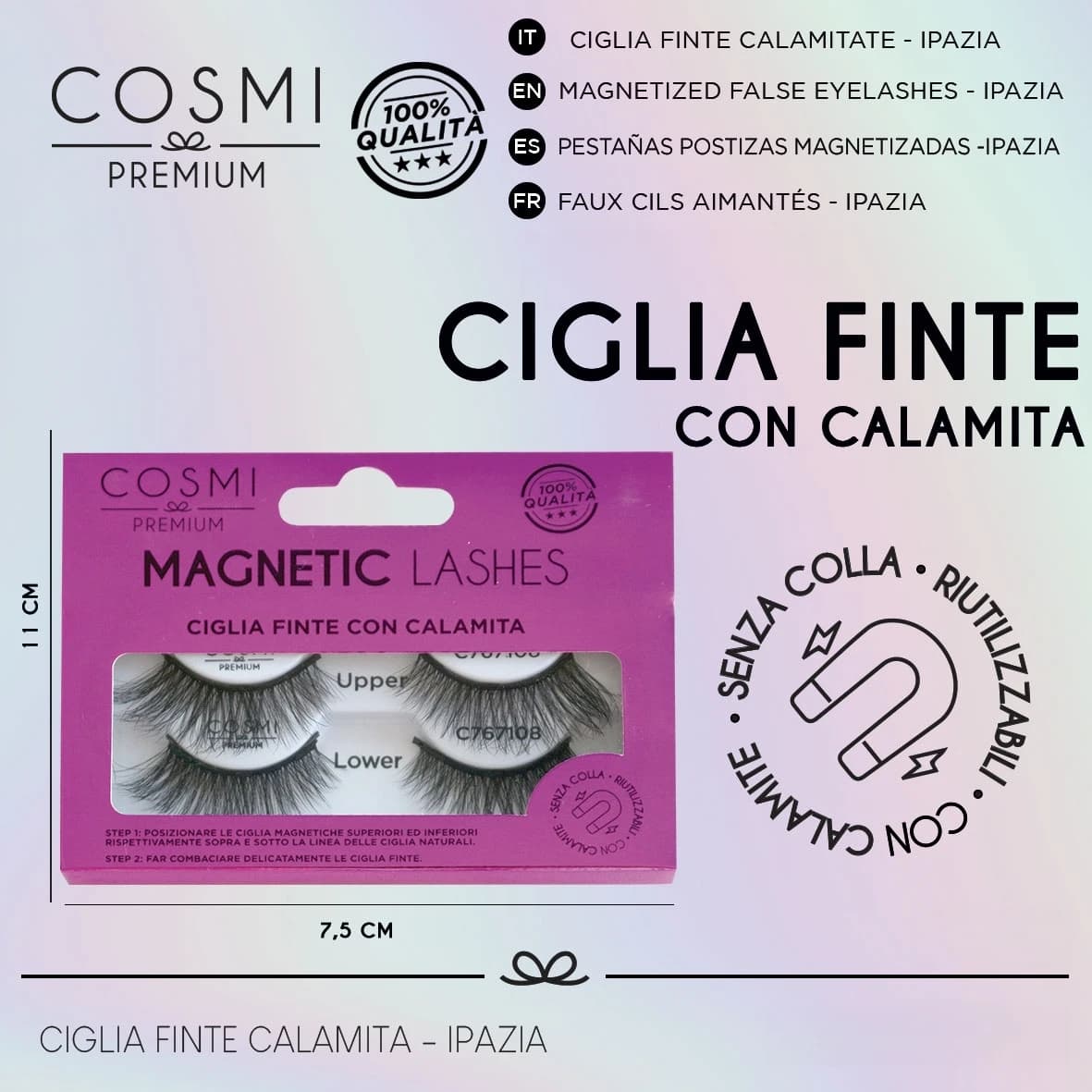 COSMI CIGLIA FINTE CON CALAMITA -IPAZIA SENZA COLLA RIUTILI. 4 PEZZI. .CIGLIA FINTE MAGNETICHE, SENZA COLLA, SENZA LINER MAGNETICO, CIGLIA A CALAMITA,
