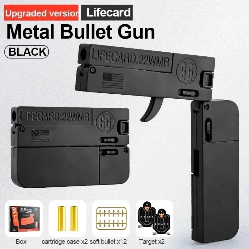 Nuovo giocattolo per pistola pieghevole in metallo Lifecard aggiornato per bambini adulti, pistola per giocattoli con proiettili morbidi modello di