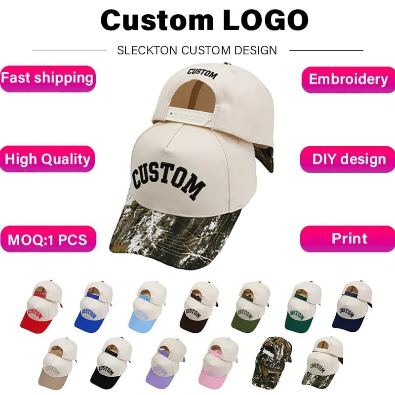 SLECKTON Cappellino da Baseball a 5 Pannelli con Logo Personalizzato Ricamato, Design Bicolore in Puro Cotone per Uomo e Donna, Stile Casual e