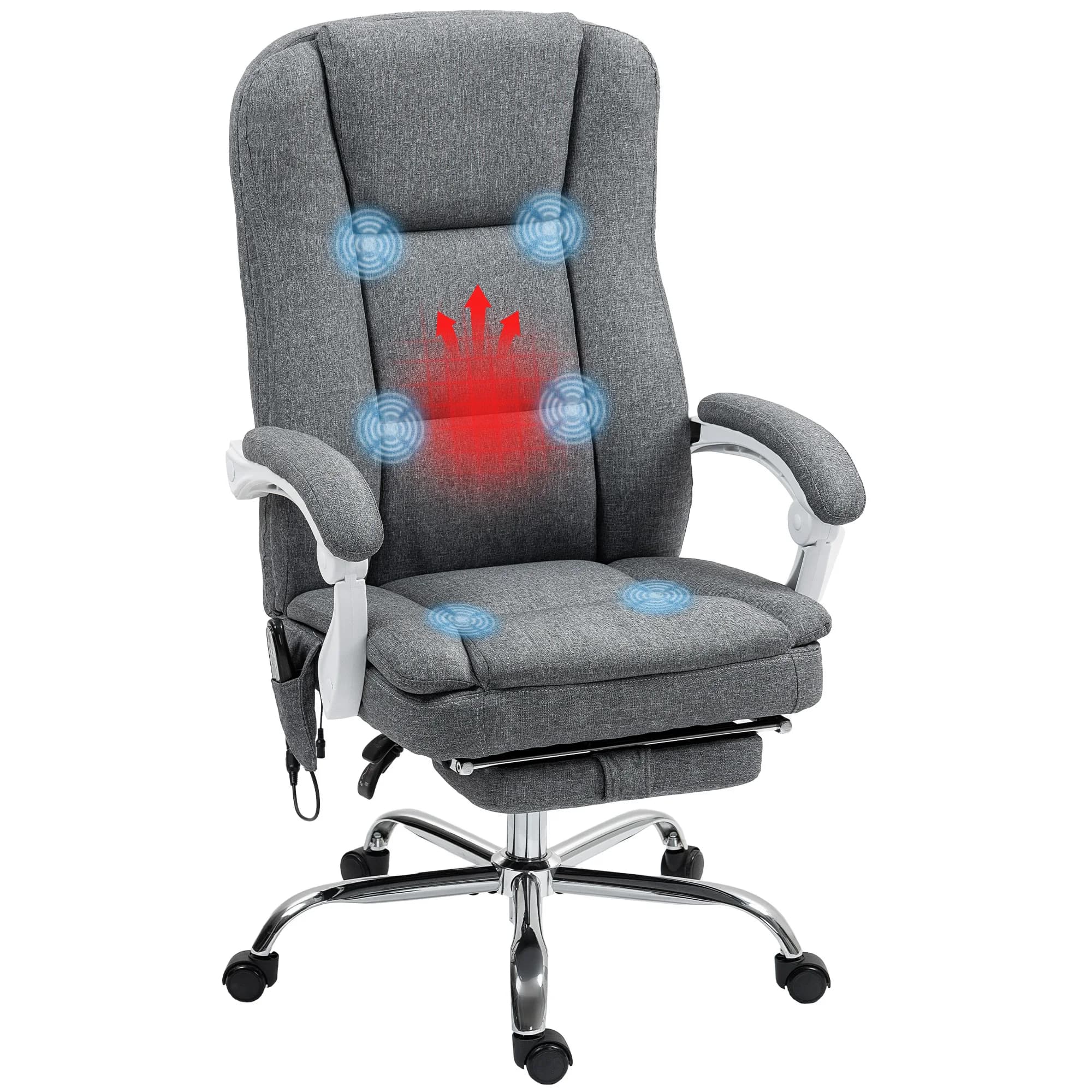 Poltrona da scrivania HOMCOM con massaggio e riscaldamento, sedia da ufficio ergonomica con altezza regolabile, schienale reclinabile, P rest