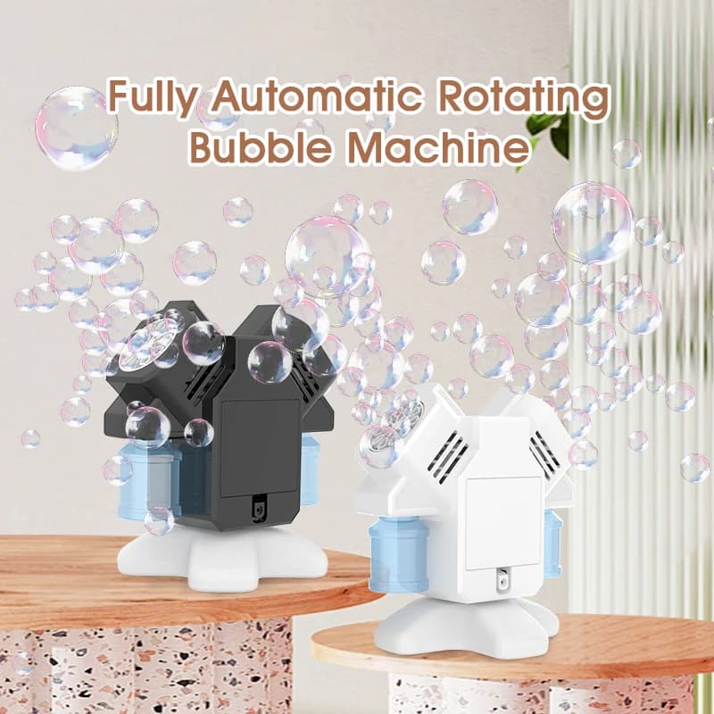 Macchina per bolle rotante a doppia testa, giocattoli per bolle per bambini, attività all'aperto/accessori per matrimoni, senza batteria, bolle
