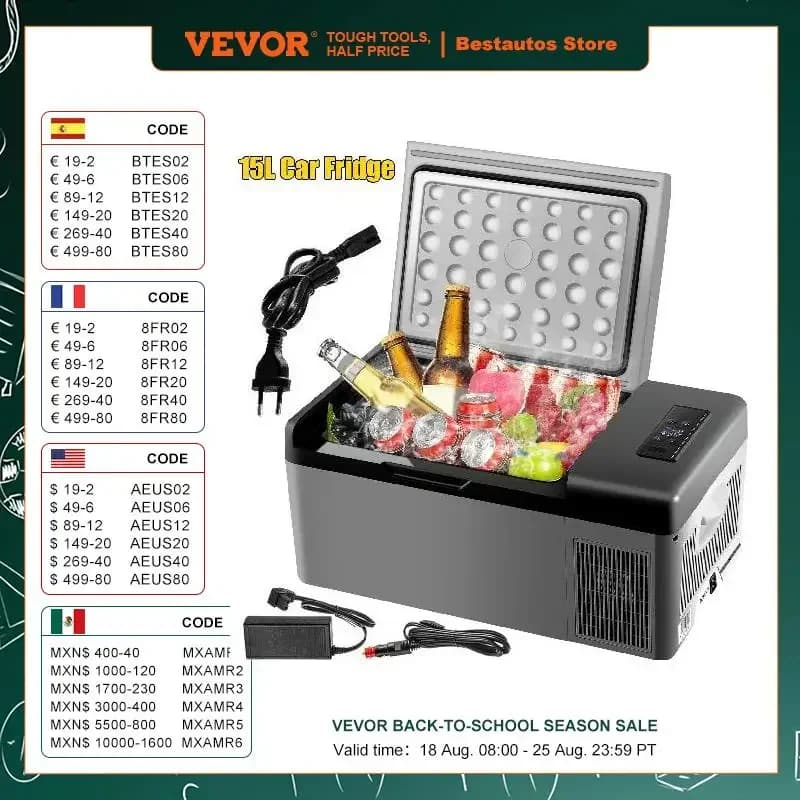 VEVOR Pro Leg Stretcher 220LBS Macchina per lo stretching delle gambe Portatile Frigorifero da auto 15L 12V/24V Doppia zona di stoccaggio Congelatore