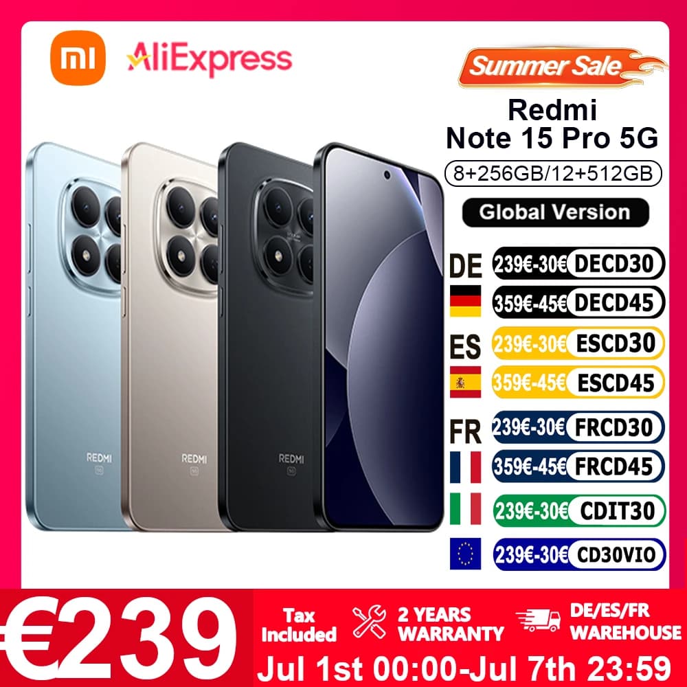 Versione Globale Xiaomi Redmi Note 15 Pro 5G Smartphone 5G 6.83" Fotocamera principale da 200MP Ricarica a 45W IP69 IP69K IP66 IP68 NFC 6580mAh xiaomi
