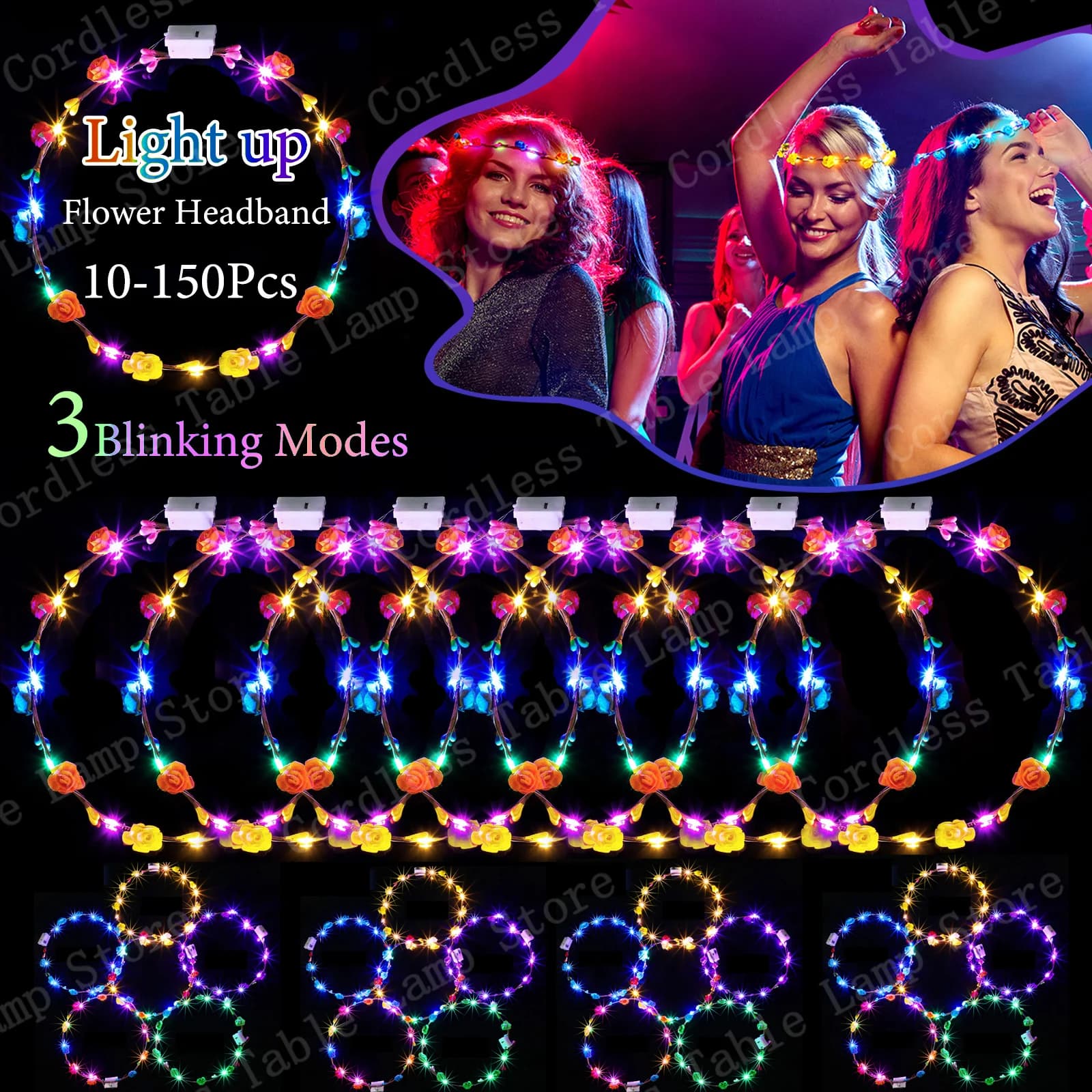 10-300 Pezzi di Coroncine di Fiori LED Luminose, Fasce per Capelli con Fiori Brillanti, Ghirlande Fluorescenti per Matrimoni e Feste