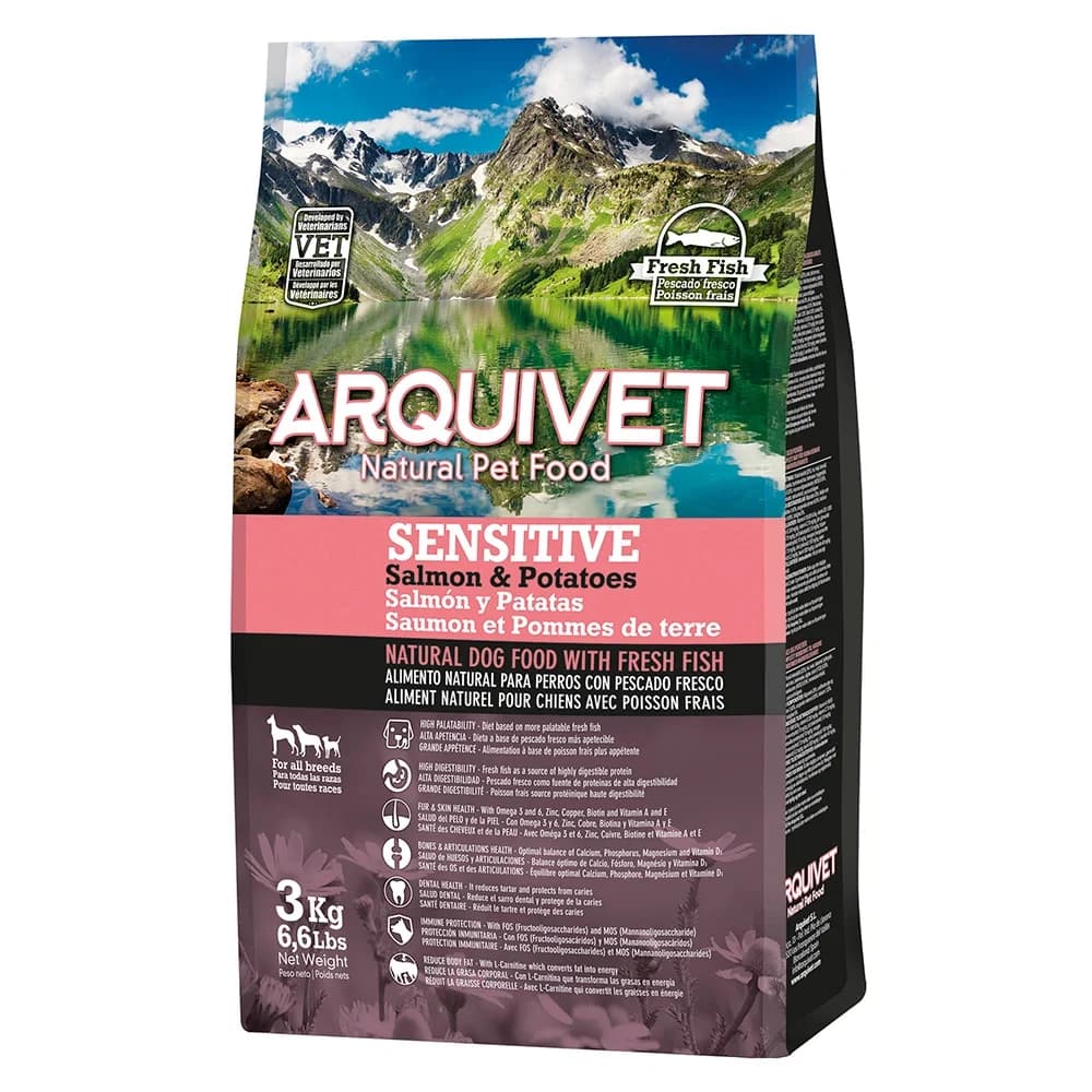 Arquivet Sensitive Cibo per Cani Adulti Salmone e Patate (Cani, Cibo, Alimentazione) - 3 Kg