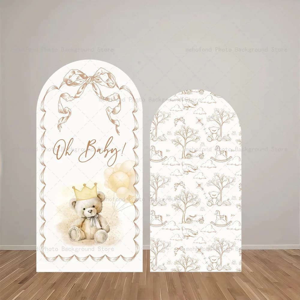 Mehofond Sfondo ad Arco Stile Retrò con Orsetto, Cavallo, Auto e Nuvole per Decorazioni per Feste di Compleanno e Baby Shower, Sfondo per Fotografia