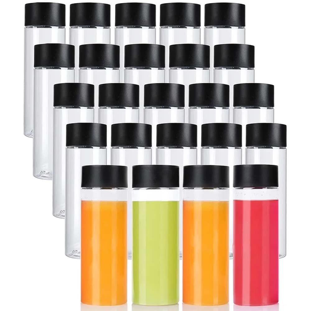 Confezione da 24 bottiglie di succo in plastica PET trasparente da 10 once con coperchi neri Bottiglie di frullato in plastica ideali per succhi,