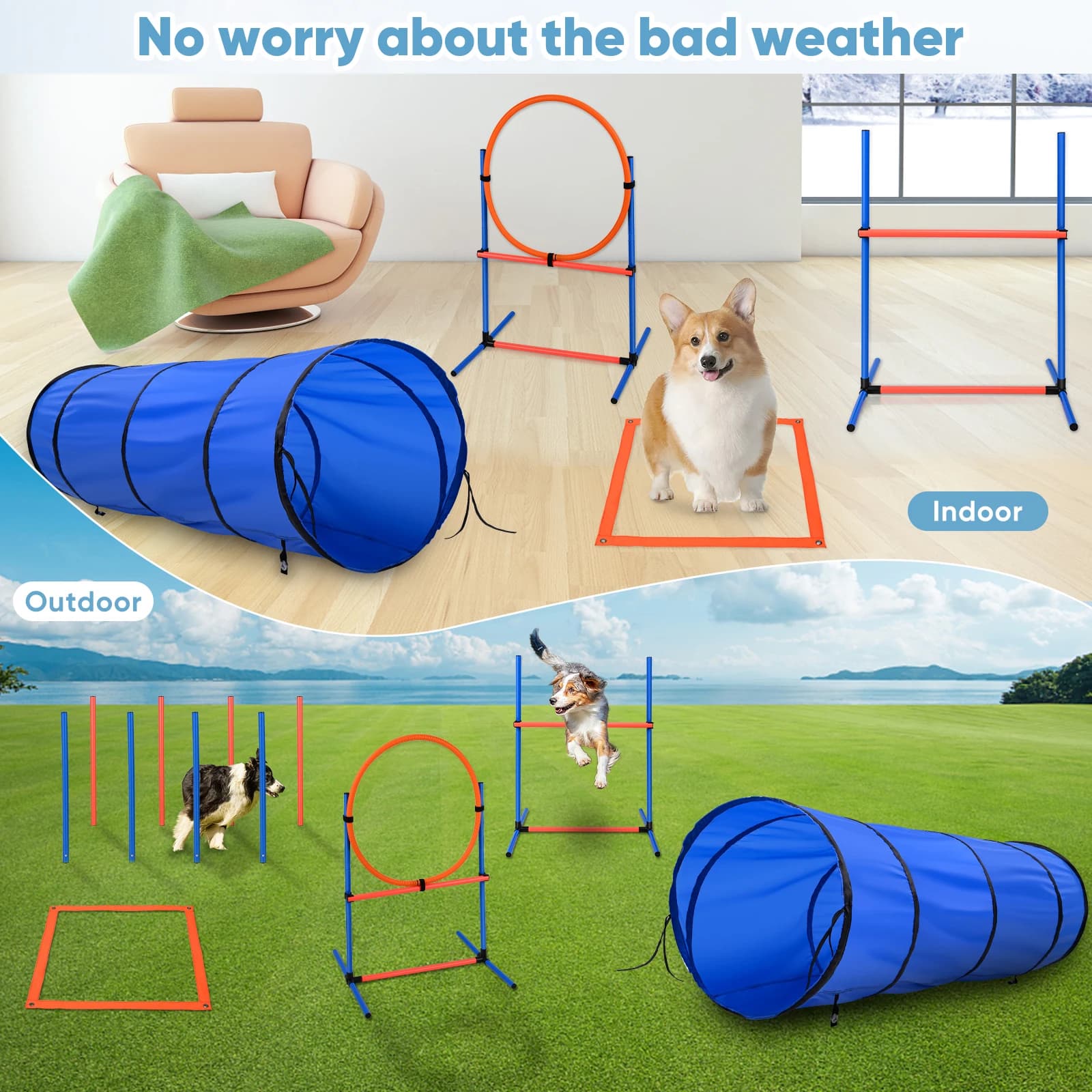 Kit di allenamento per l'agility per cani, 5 pezzi, tunnel ad anello per cani di taglia grande, per allenamento in parchi, giardini, interni ed