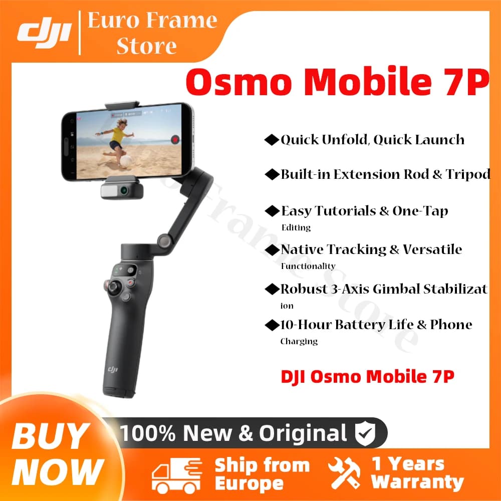 DJI Osmo Mobile 7P, robusta stabilizzazione a 3 assi, autonomia di 10 ore, ricarica tramite telefono, originale, nuovo
