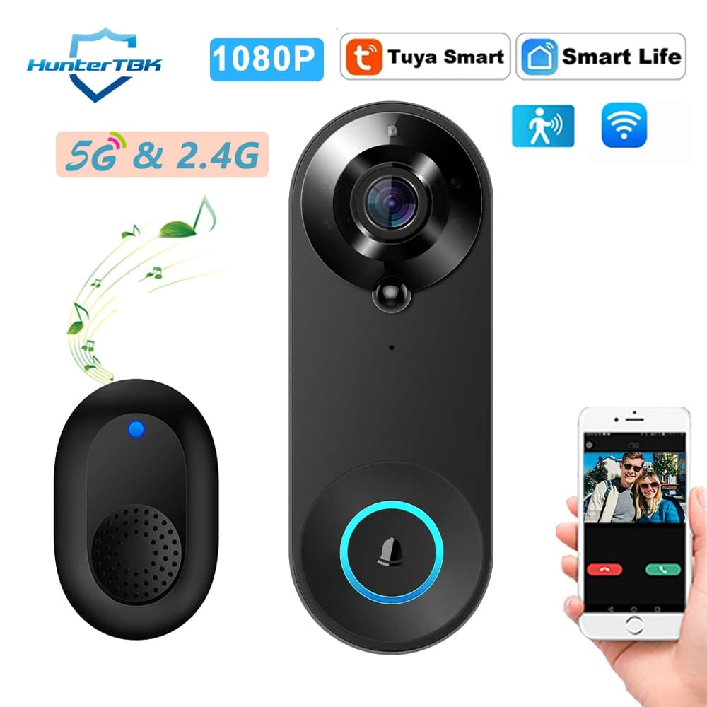 Campanello Video WiFi 5G 2.4G con Telecamera Wireless 1080P, Campanello Intelligente Tuya per Sicurezza Domestica con Rilevamento di Movimento e