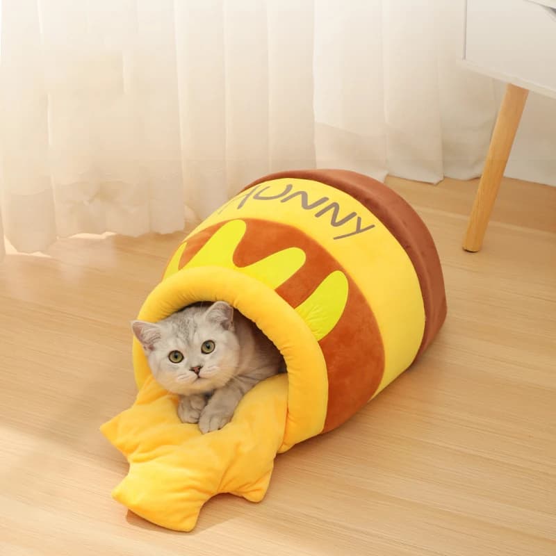 Nuovo barattolo di miele nido per gatti semi chiuso autunno e inverno caldo nido per cuccioli forniture per animali morbidi, confortevoli e
