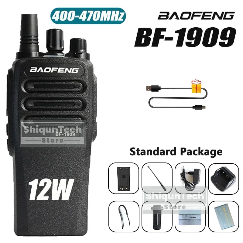 BaoFeng BF-1909 Walkie Talkie 12W BF 1909 Radio bidirezionale Trasmettitore di carica UHF tipo C portatile ad alta potenza a lungo raggio per la