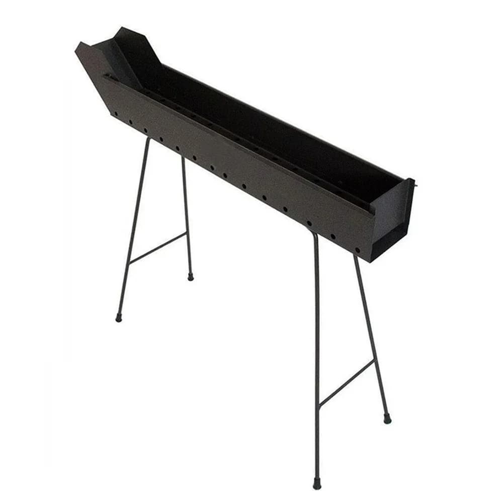 Cuoci arrosticini a carbone - Misura 80x14x75 cm - Fornacella a canaletta in acciaio verniciato nero con gambe pieghevoli