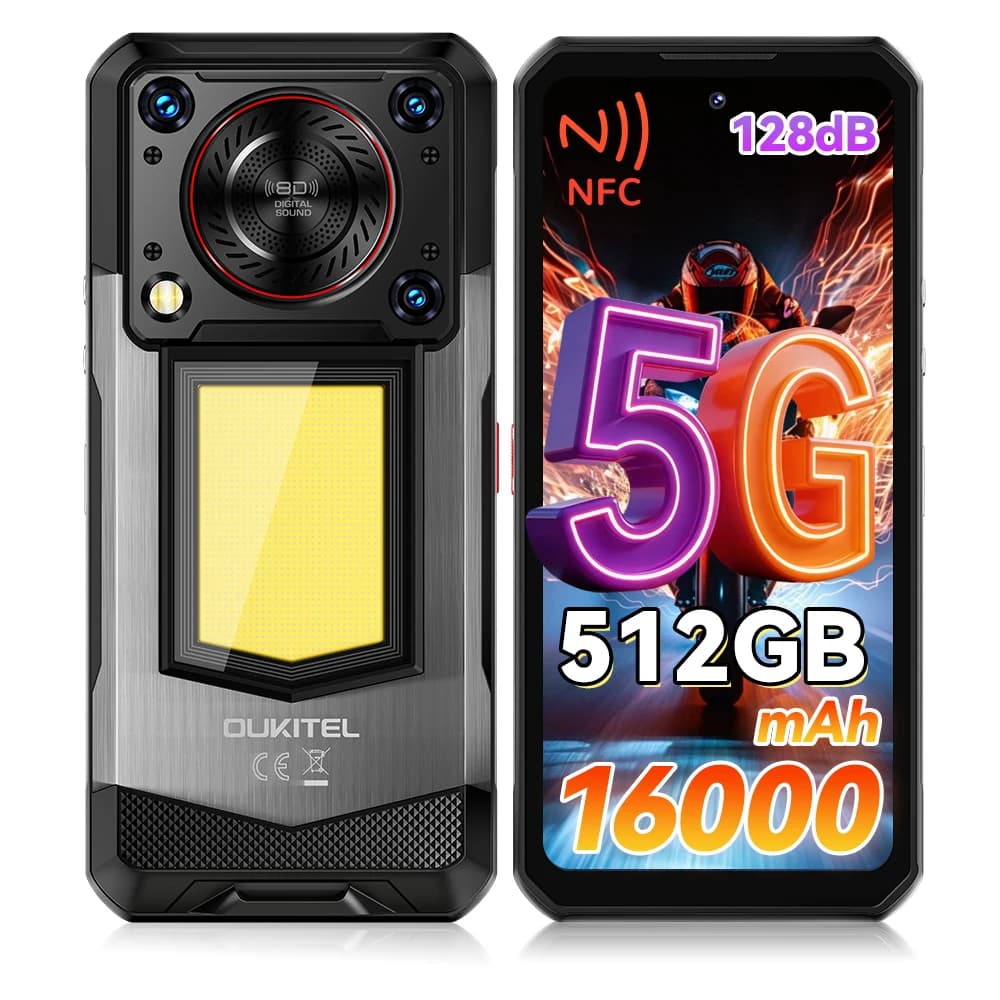 OUKITEL WP56 36GB(12+24)+512GB 5G 16000mAh Ricarica Rapida 45W 6.8“FHD 120Hz Altoparlante 128dB 108MP Android 15 Telefono Cellulare