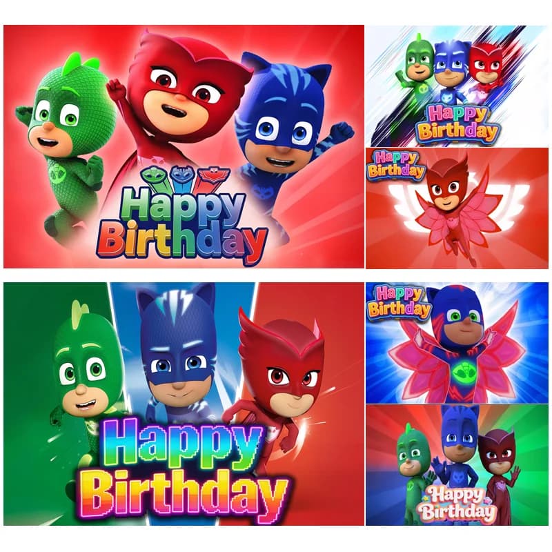 Sfondo per Festa di Compleanno a Tema Cartoni Animati PJED, Banner per Bambini con Supereroi, Decorazione per Feste e Accessori per Foto