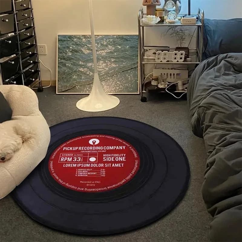 VIKAMA Record Music Cd Tappeto Rotondo Sedia da gioco Tappetino Camera Decorata Soggiorno Lounge Ampia area Tappeto antiscivolo