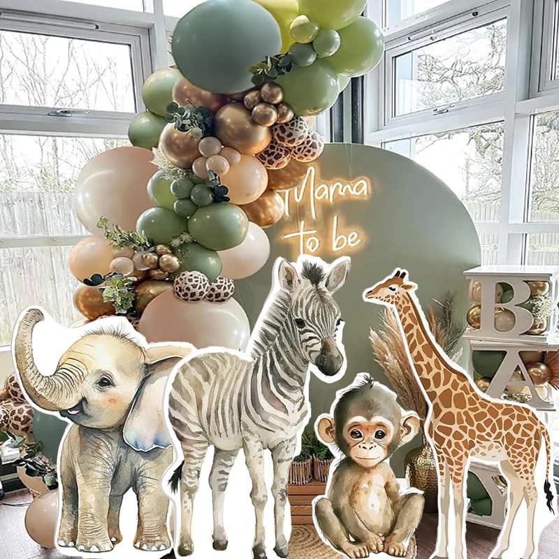 Decorazioni per animali della giungla Ritagli Giraffa Leone Zebra KT Board Sfondo per feste Tema Safari Compleanno Baby Shower Decor Cartone
