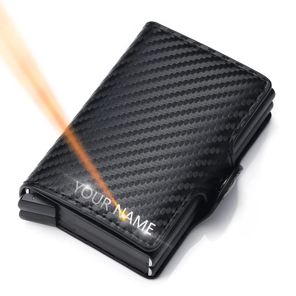Portafogli per carte da uomo Rfid Nome gratuito con incisione Mini portafoglio sottile in fibra di carbonio 14 porta carte Borsa per soldi piccola