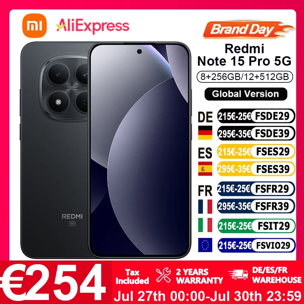 Versione Globale Xiaomi REDMI Note 15 Pro 5G Smartphone 5G 6.83' Fotocamera Principale 200MP 6580mAh Ricarica 45W IP66 IP68 IP69 IP69K NFC Xiaomi
