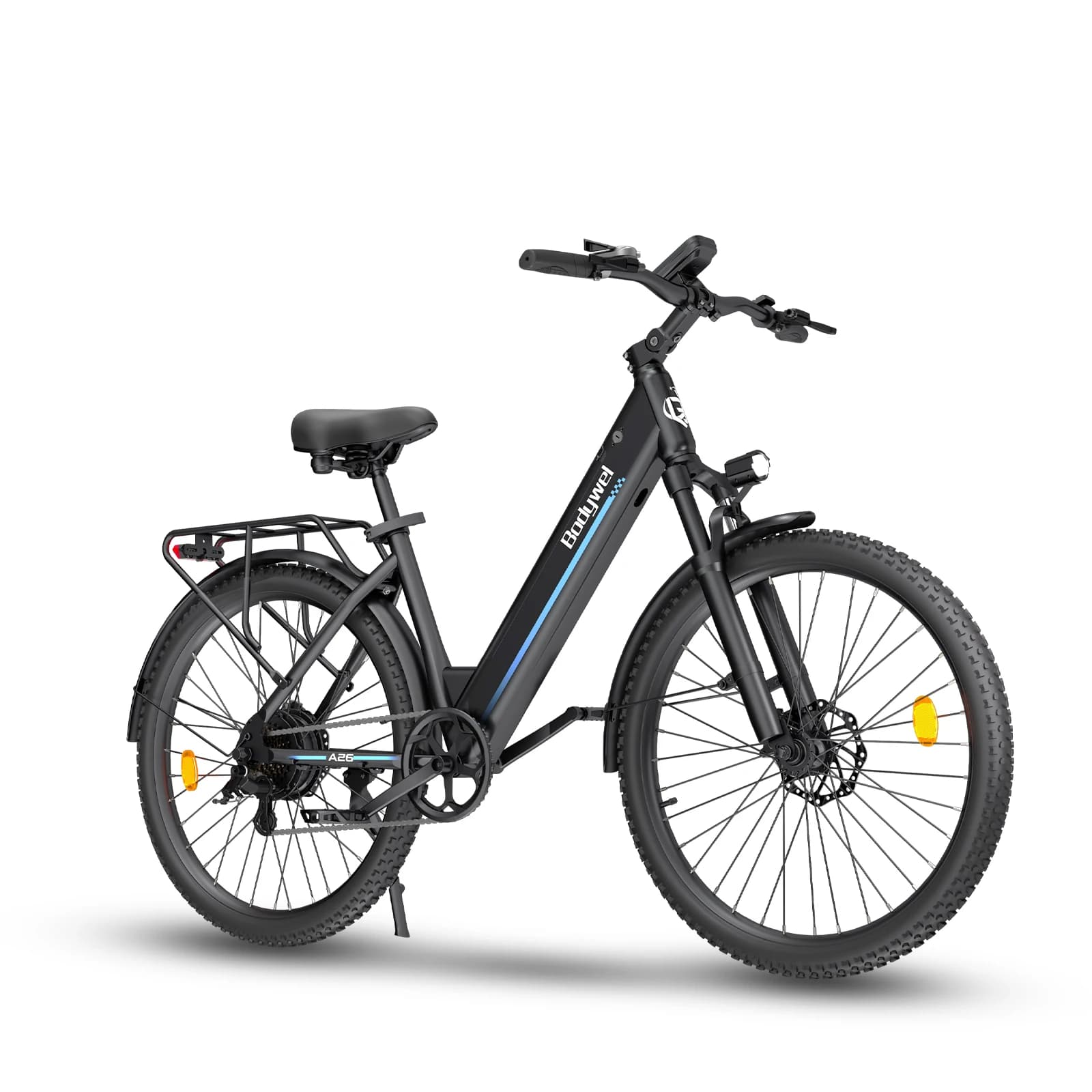 Bicicletta elettrica da città Bodywel A26 Commuter, batteria rimovibile da 36V 13.5Ah, autonomia fino a 50 km, pneumatici antiscivolo da 26'', e-bike