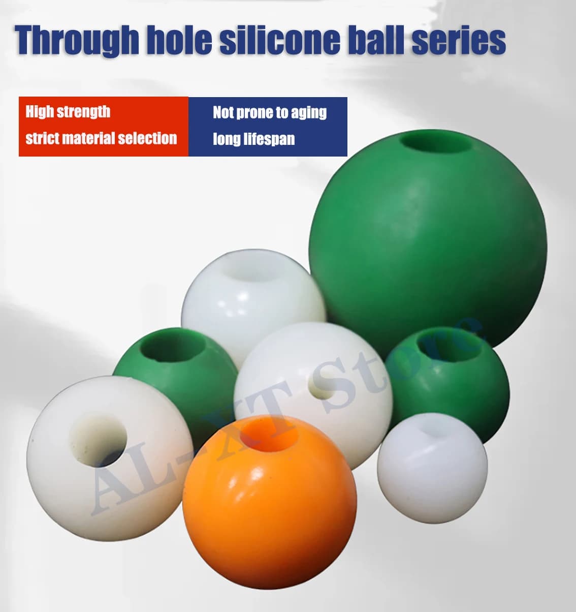 Sfera in silicone con foro passante bianco Sfera in silicone cava ad alta elasticità Sfera in silicone in gomma con schermo vibrante industriale a