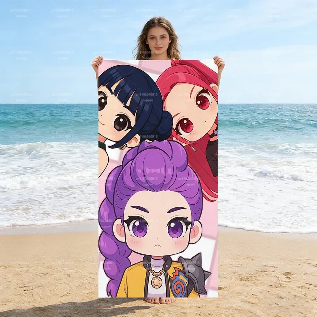 Asciugamano da spiaggia Chibi Anime Girl, morbido asciugamano in microfibra ad asciugatura rapida, simpatico asciugamano da bagno a forma di cartone