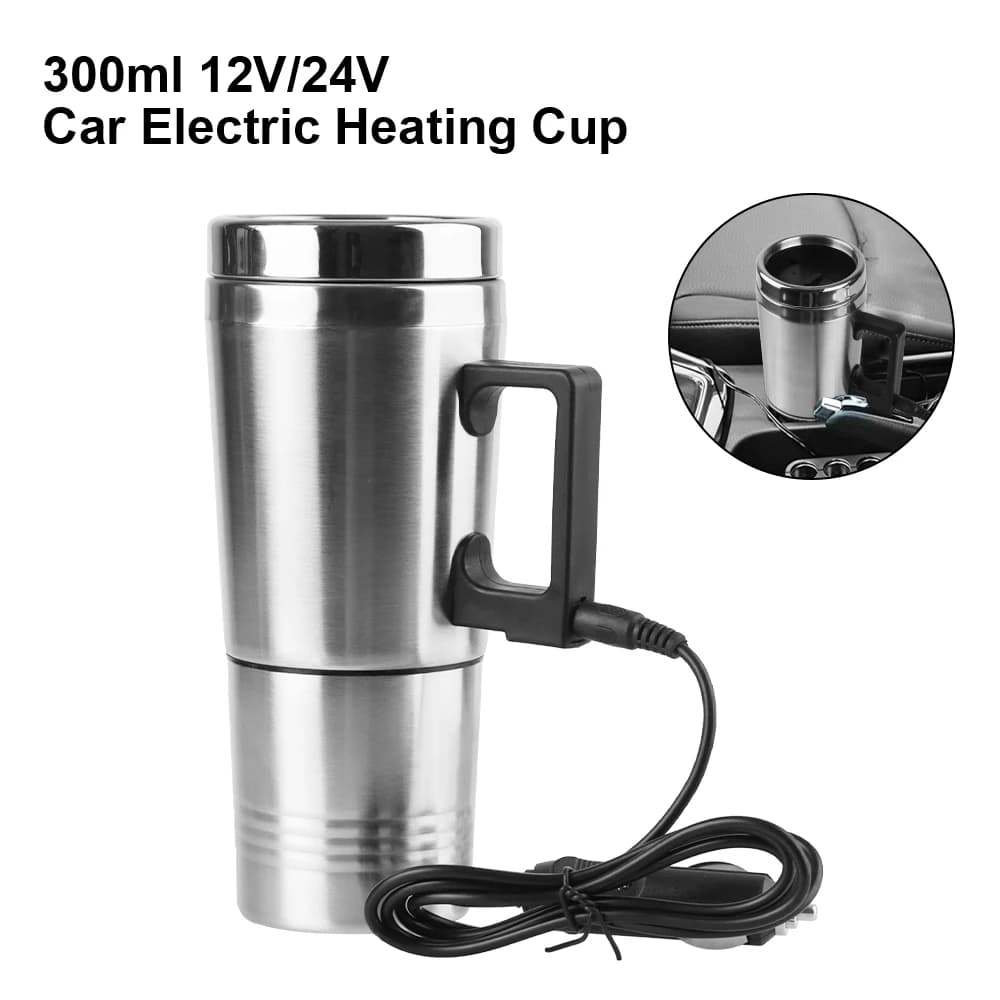 Bollitore da viaggio per campeggio in acciaio inossidabile 12V/24V 300ml Bollitore per auto con riscaldamento elettrico per tazza di riscaldamento per