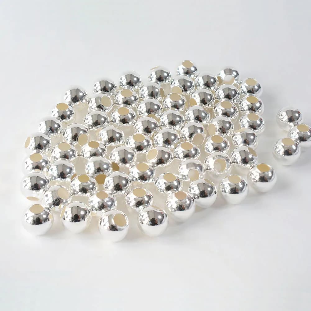 Perline in argento sterling massiccio 925, sfera allentata con distanziatore rotondo senza cuciture, risultati di gioielli fai da te