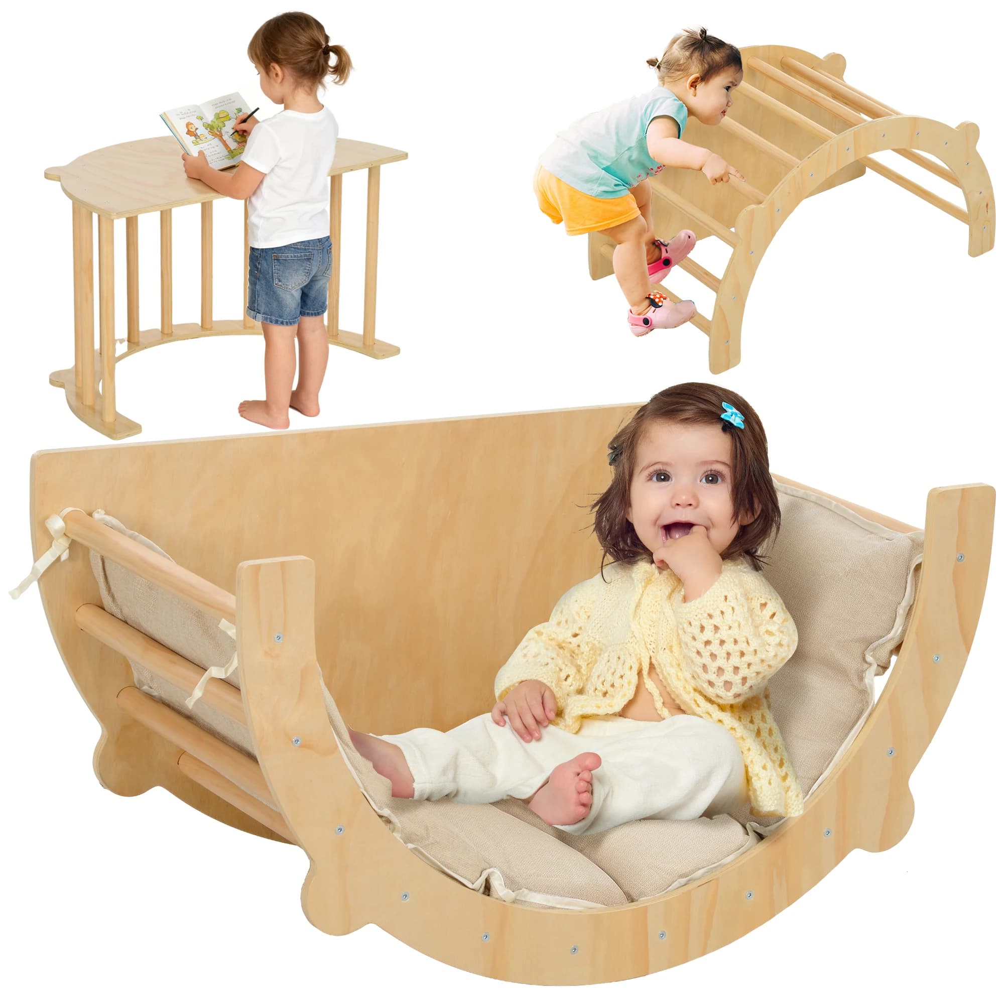 Arco da arrampicata per bambini 1 AIYAPLAY 3, sedia e tavolo da gioco con cuscino, per lo sviluppo delle capacità motorie, baby massi drink