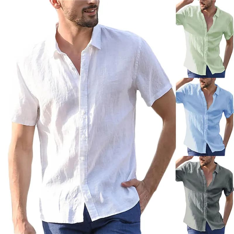 Camicie a maniche corte da uomo di vendita calda cotone lino estate tinta unita colletto rovesciato asciugatura rapida stile spiaggia Casual Plus Size