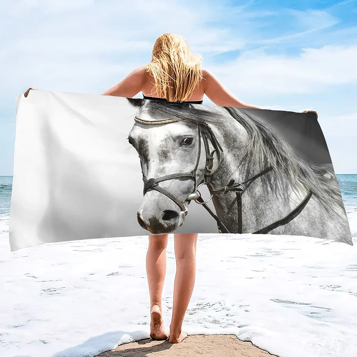 Asciugamano da spiaggia per cavalli 3D, in microfibra, ad asciugatura rapida, comoda coperta sottile, adatta per il nuoto, i viaggi, lo yoga, il