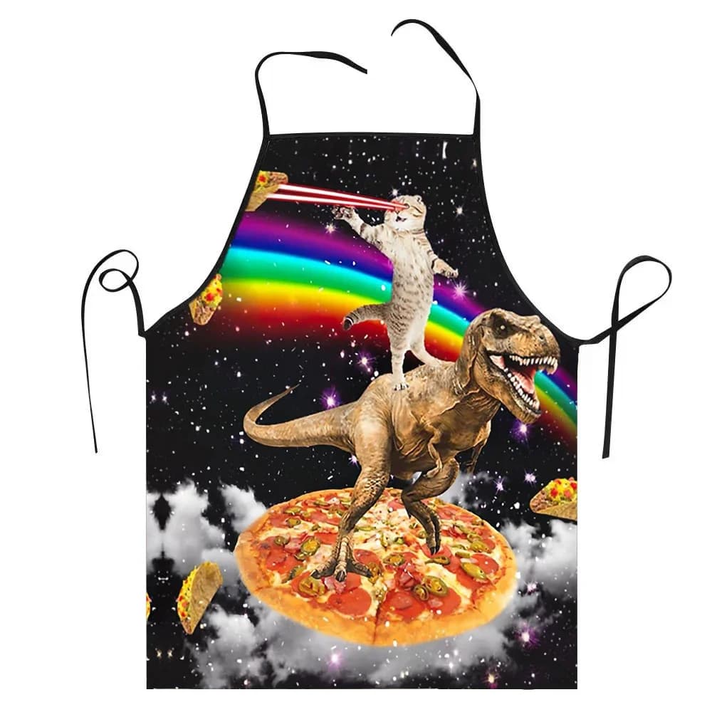 Grembiule Unisex con Stampa Gatto Spaziale e Pizza, per Adulti, Uomini e Donne, Divertente per Cucina e Pasticceria