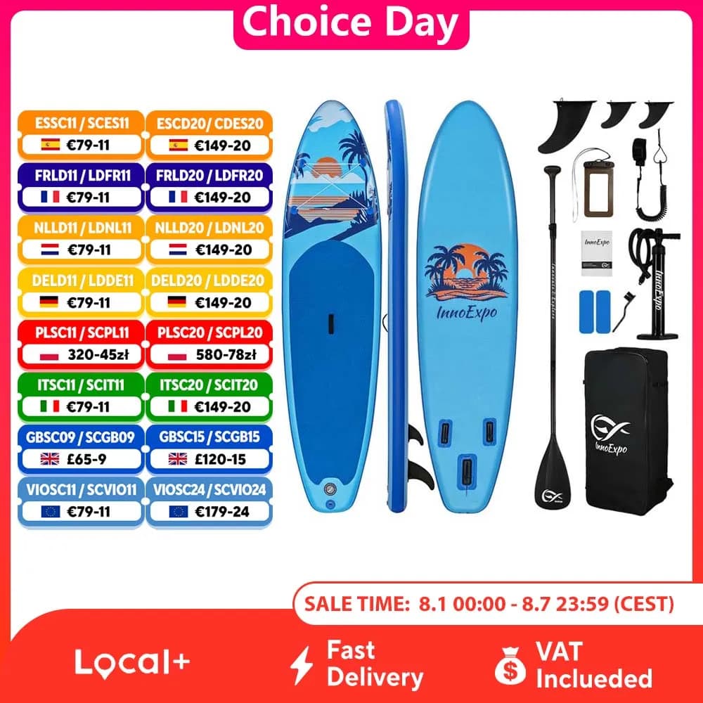Tavola da Stand Up Paddle Gonfiabile InnoExpo con Accessori, Tavola da Surf SUP Antiscivolo per Sport Acquatici
