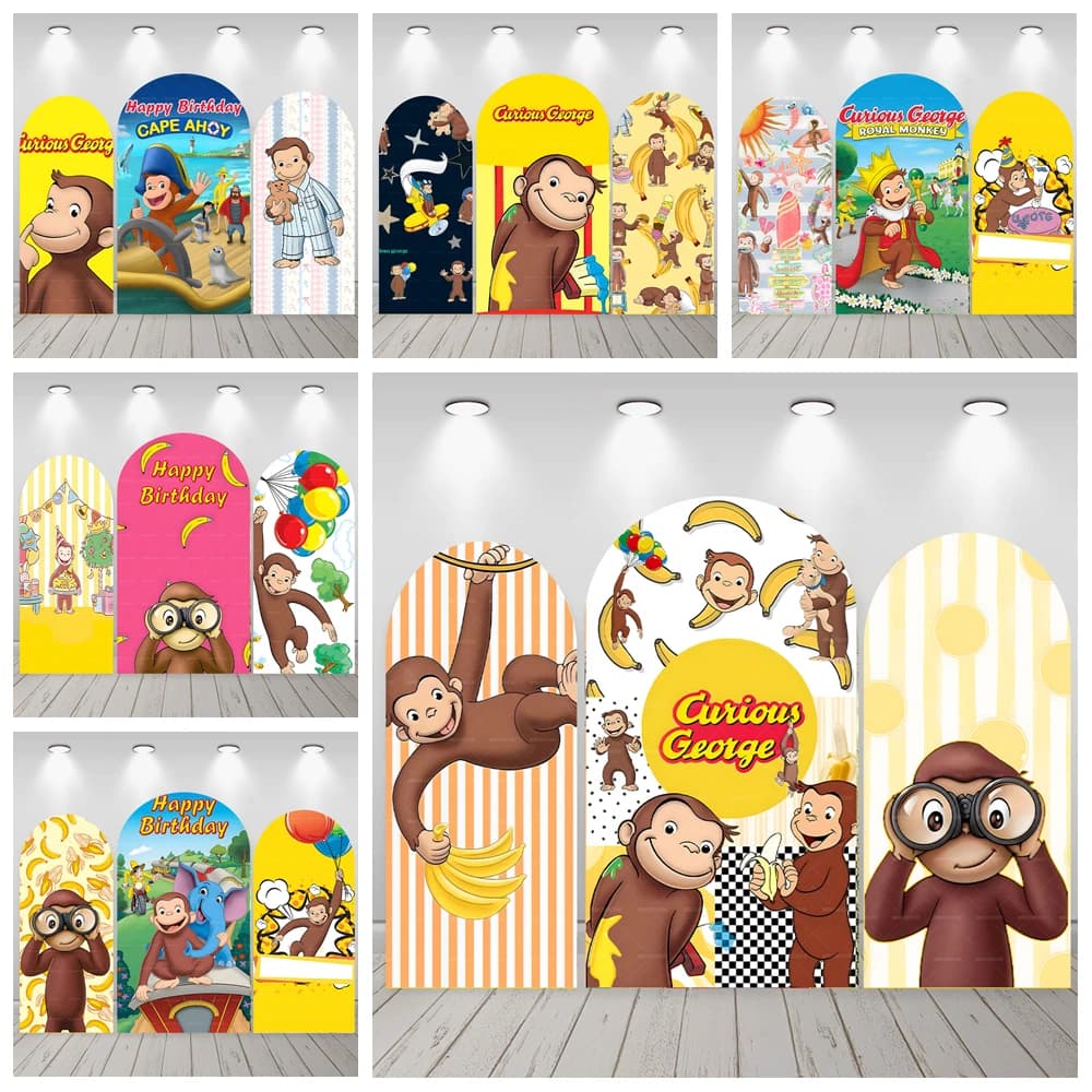 Sfondo ad Arco con Scimmia George dei Cartoni Animati, Poster con Scimmia e Banana, Decorazione per Feste di Compleanno per Bambini, Baby Shower,