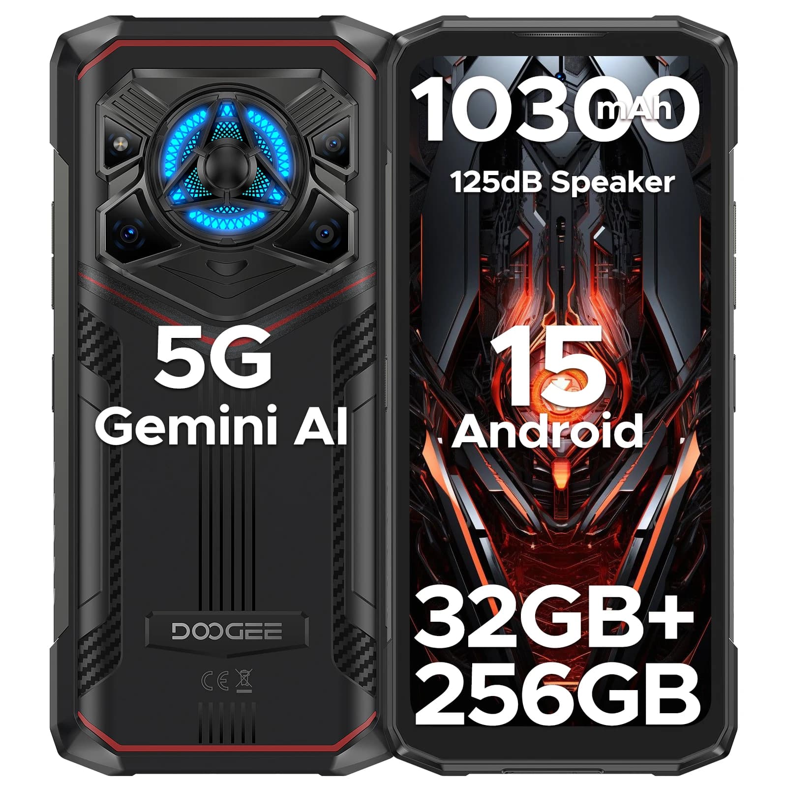 Versione globale DOOGEE Blade20 Play 5G Telefono robusto 6.6 '' Gemini Al 125dB Altoparlante 10300mAh Batteria NFC Android 15 Telefono cellulare